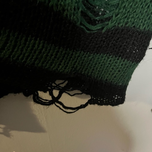We Are the Weirdos KillStar ABSINTHE KNIT green black striped distressed SWEATER - Picture 9 of 11